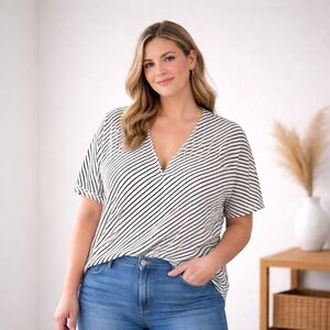 H&M Modern Stripe V-Neck Blouse XXL | Minimalist Capsule Top